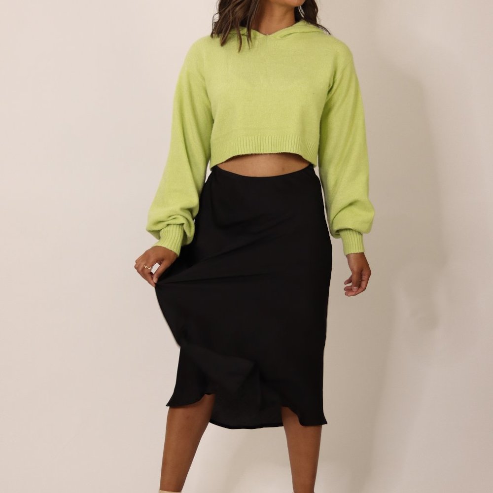 Black Satin Like Midi Skirt